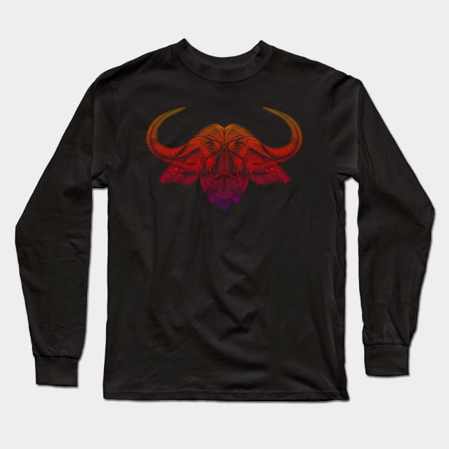 African Buffalo Red Long Sleeve T-Shirt by Worldengine